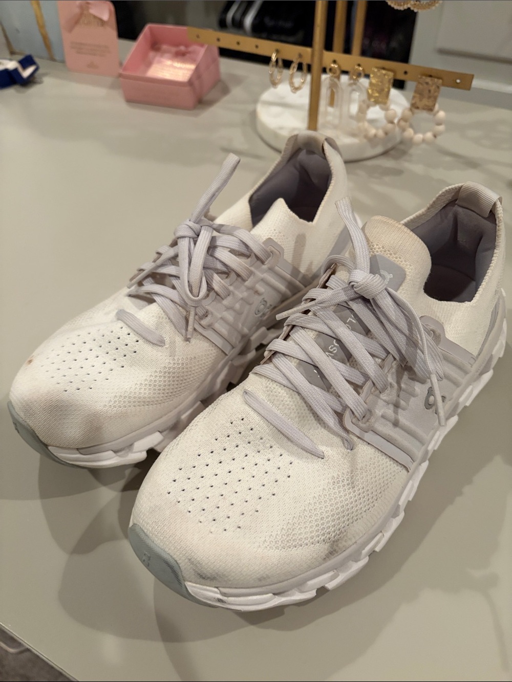 On Running White Knit Athletic Sneakers